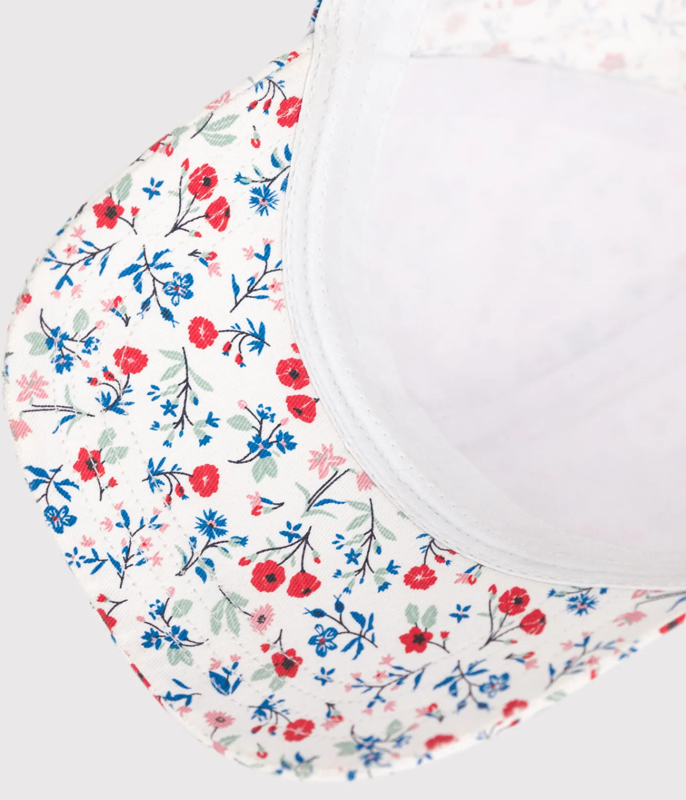 Petit Bateau Accessoires, Mützen, Caps*Kinder-Cap aus geblümtem Leinenstoff für Mädchen weiss MARSHMALLOW/weiss MULTICO