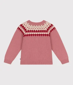 Petit Bateau Sweatshirts, Pullover, Cardigans*Kinder-Cardigan aus Woll- und Baumwoll-Jacquard für Mädchen rosa ROSEWOOD/ AVALANCHE