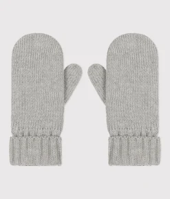 Petit Bateau Accessoires, Mützen, Caps*Kinder-Fäustlinge aus Strick mit Fleece-Futter grau CHATON CHINE