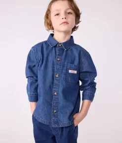 Petit Bateau T-Shirts, Poloshirts, Hemden*Kinder-Hemd aus einfarbigem Jeansstoff blau DENIM MOYEN