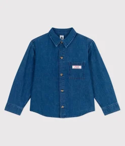 Petit Bateau T-Shirts, Poloshirts, Hemden*Kinder-Hemd aus einfarbigem Jeansstoff blau DENIM MOYEN