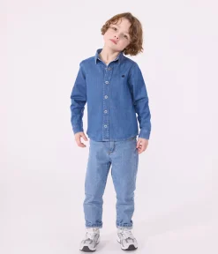 Petit Bateau T-Shirts, Poloshirts, Hemden*Kinderhemd aus leichtem Denim für Jungen blau DENIM CLAIR
