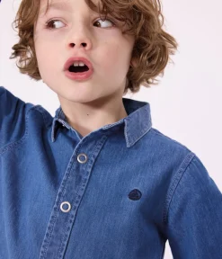 Petit Bateau T-Shirts, Poloshirts, Hemden*Kinderhemd aus leichtem Denim für Jungen blau DENIM CLAIR
