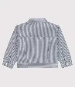 Petit Bateau Mäntel, Jacken, Regenjacken*Kinderjacke aus gestreiftem Baumwollcanvas für Mädchen blau MEDIEVAL/weiss MARSHMALLOW