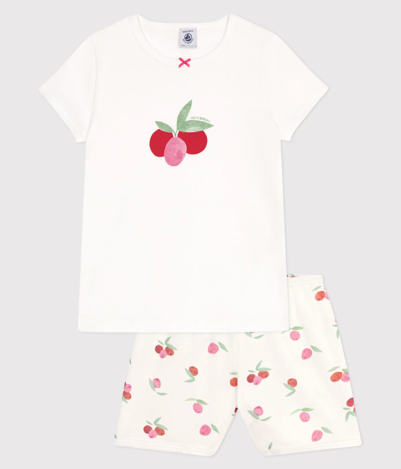Petit Bateau Schlafanzüge, Nachthemden*Kinder-Kurzpyjama aus Baumwolle mit Frucht-Motiv weiss MARSHMALLOW/weiss MULTICO