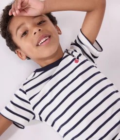 Petit Bateau Schlafanzüge, Pyjamas|Schlafanzüge, Nachthemden*Kinder-Kurzpyjama aus Baumwolle im Matrosenmuster für Jungen weiss MARSHMALLOW/blau SMOKING