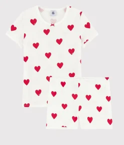 Petit Bateau Schlafanzüge, Nachthemden*Kinder-Kurzpyjama aus Baumwolle mit Herzmotiv für Mädchen weiss MARSHMALLOW/ROT TERKUIT