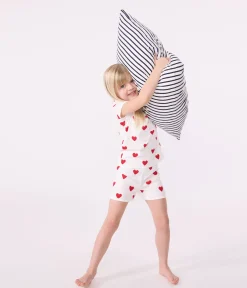 Petit Bateau Schlafanzüge, Nachthemden*Kinder-Kurzpyjama aus Baumwolle mit Herzmotiv für Mädchen weiss MARSHMALLOW/ROT TERKUIT