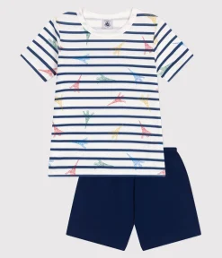 Petit Bateau Schlafanzüge, Pyjamas|Schlafanzüge, Nachthemden*Kinder-Kurzpyjama aus Baumwolle mit Paris-Motiv blau MEDIEVAL/weiss MULTICO