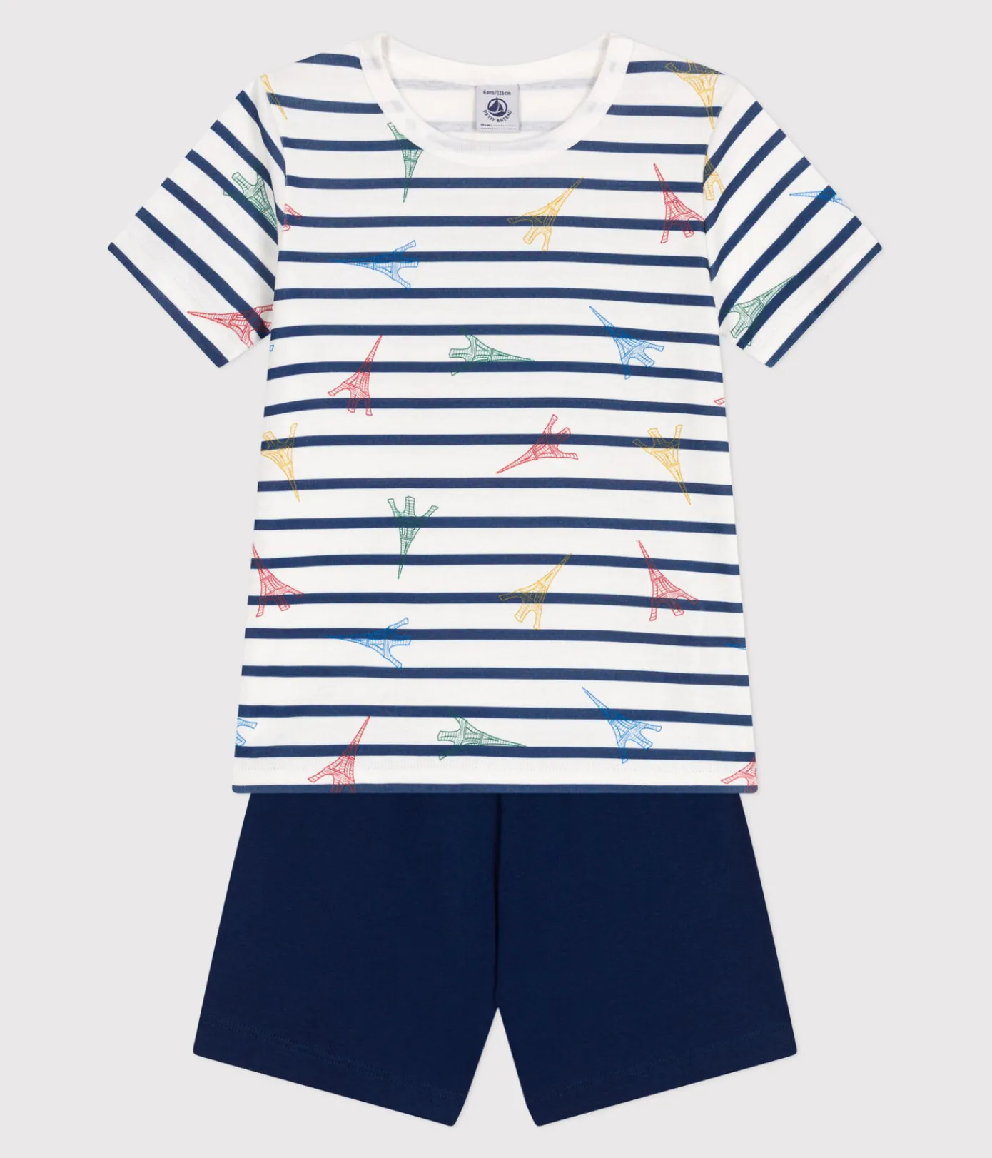 Petit Bateau Schlafanzüge, Pyjamas|Schlafanzüge, Nachthemden*Kinder-Kurzpyjama aus Baumwolle mit Paris-Motiv blau MEDIEVAL/weiss MULTICO