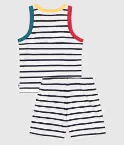 Petit Bateau Schlafanzüge, Pyjamas*Kinder-Kurzpyjama aus Baumwolle mit gestreiftem Tanktop weiss MARSHMALLOW/blau SMOKING