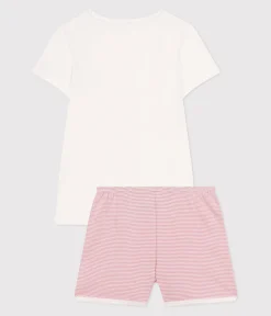 Petit Bateau Schlafanzüge, Nachthemden*Kinder-Kurzpyjama aus Baumwolle weiss MARSHMALLOW/rosa CHARME