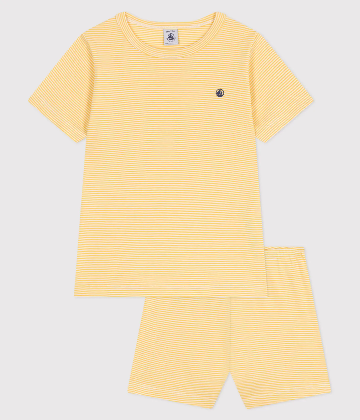 Petit Bateau Schlafanzüge, Pyjamas|Schlafanzüge, Nachthemden*Kinder-Kurzpyjama aus Baumwolle mit Streifen gelb BLE/weiss MARSHMALLOW