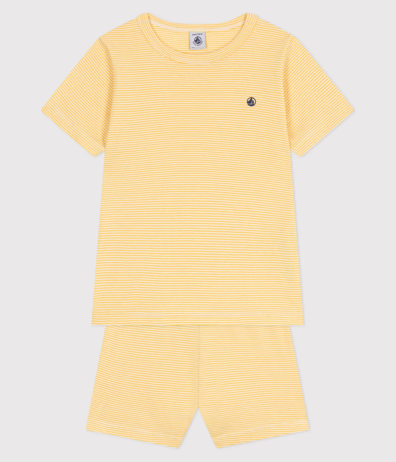 Petit Bateau Schlafanzüge, Pyjamas|Schlafanzüge, Nachthemden*Kinder-Kurzpyjama aus Baumwolle mit Streifen gelb BLE/weiss MARSHMALLOW