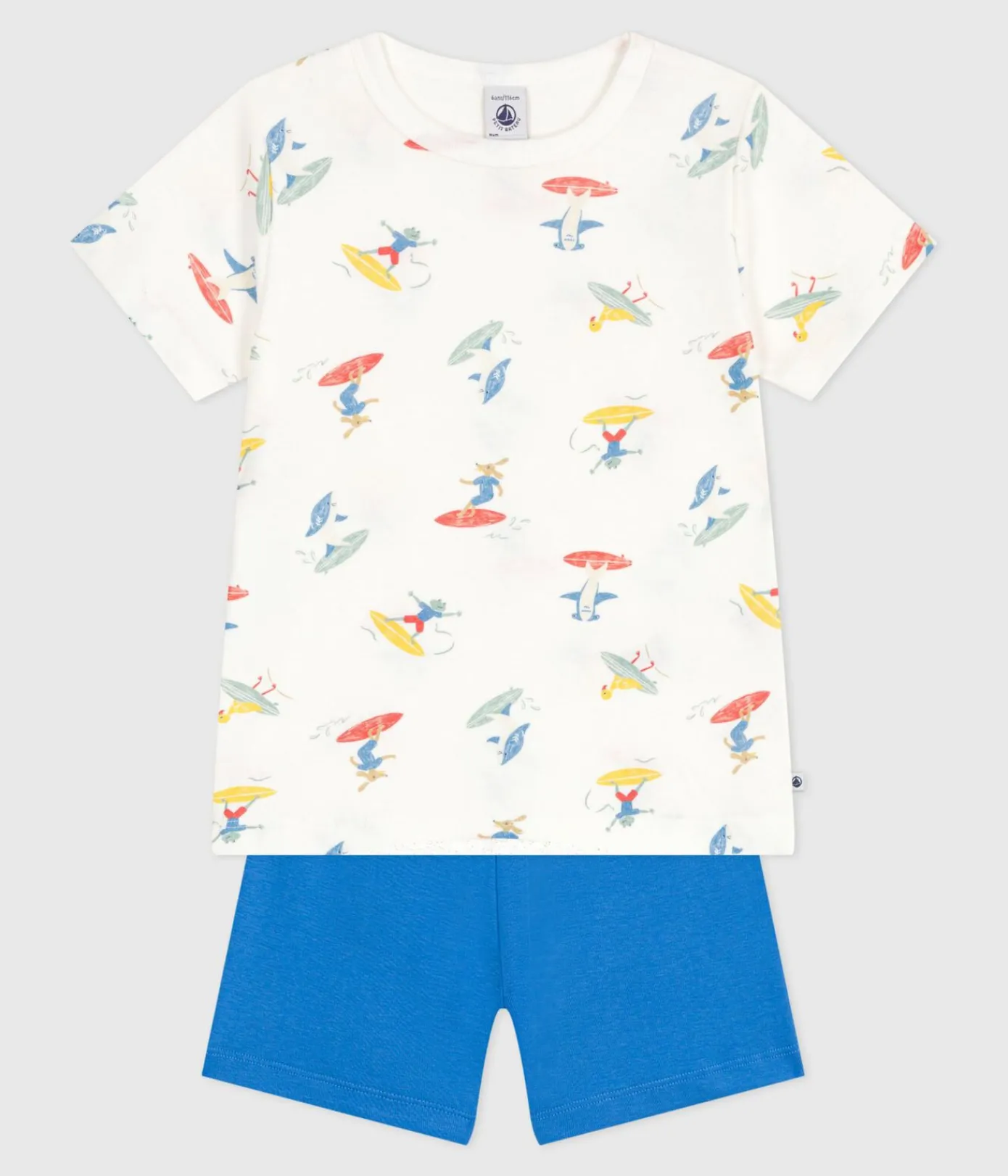 Petit Bateau Schlafanzüge, Pyjamas|Schlafanzüge, Nachthemden*Kinder-Kurzpyjama aus Baumwolle mit Surfmotiv weiss MARSHMALLOW/weiss MULTICO
