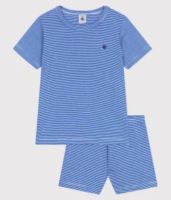 Petit Bateau Schlafanzüge, Pyjamas|Schlafanzüge, Nachthemden*Kinder-Kurzpyjama aus Baumwolle mit Streifen blau PERSE/weiss MARSHMALLOW