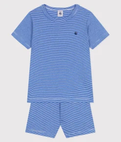 Petit Bateau Schlafanzüge, Pyjamas|Schlafanzüge, Nachthemden*Kinder-Kurzpyjama aus Baumwolle mit Streifen blau PERSE/weiss MARSHMALLOW