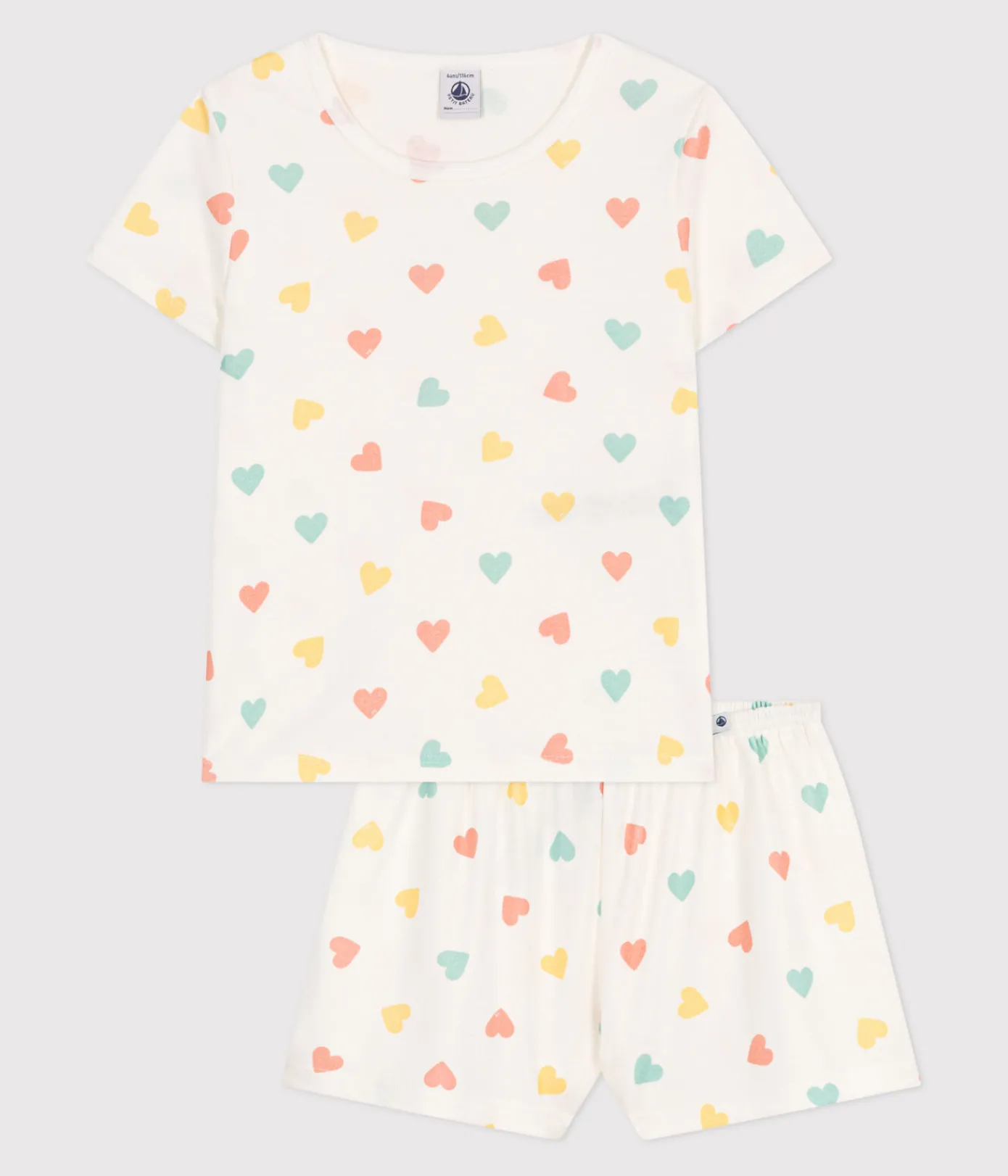 Petit Bateau Schlafanzüge, Nachthemden*Kinder-Kurzpyjama aus Baumwolle mit Herzmotiv weiss MARSHMALLOW/weiss MULTICO
