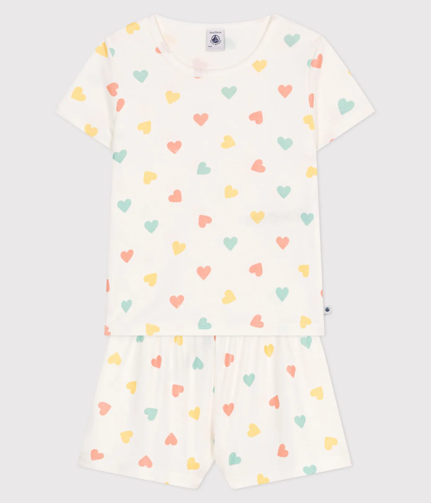 Petit Bateau Schlafanzüge, Nachthemden*Kinder-Kurzpyjama aus Baumwolle mit Herzmotiv weiss MARSHMALLOW/weiss MULTICO