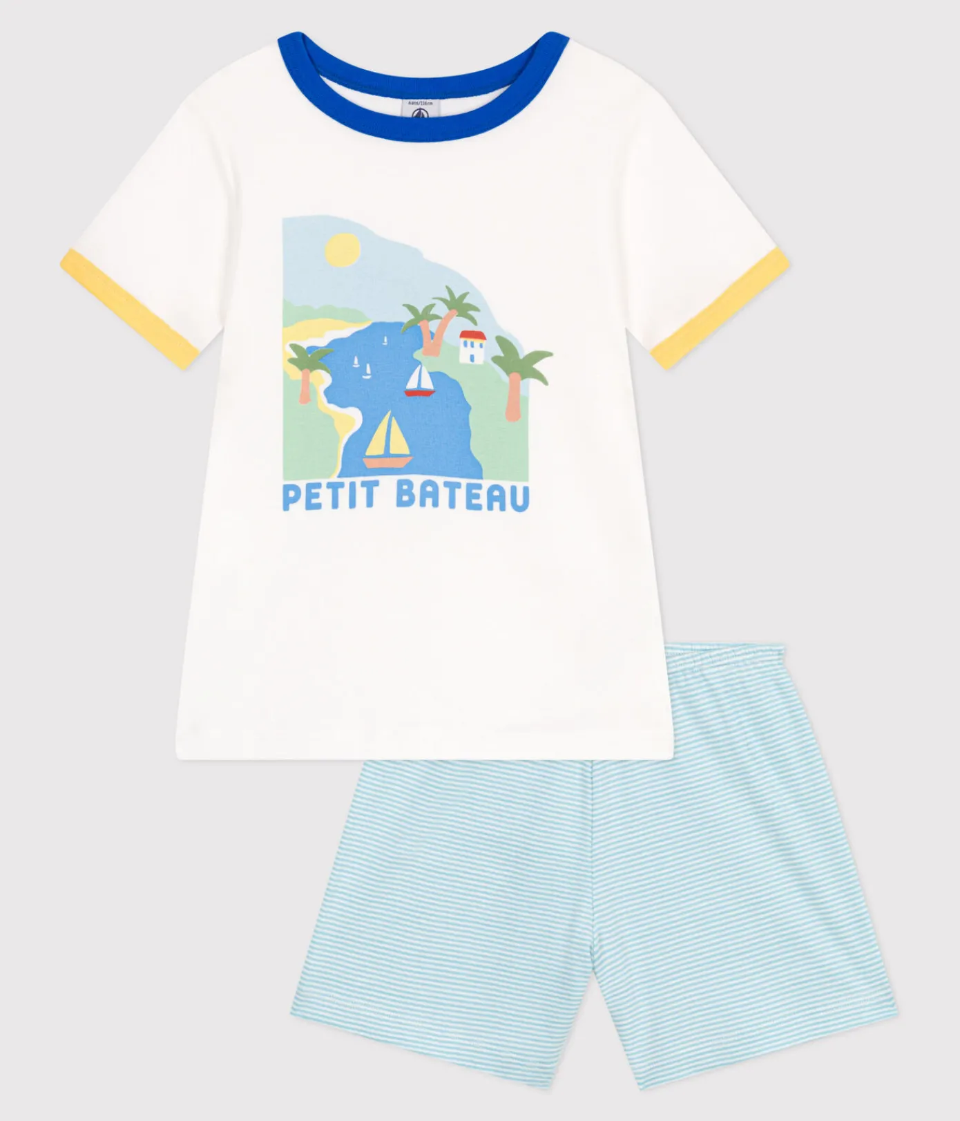 Petit Bateau Schlafanzüge, Pyjamas*Kinder-Kurzpyjama aus Baumwolle weiss MARSHMALLOW/weiss MULTICO