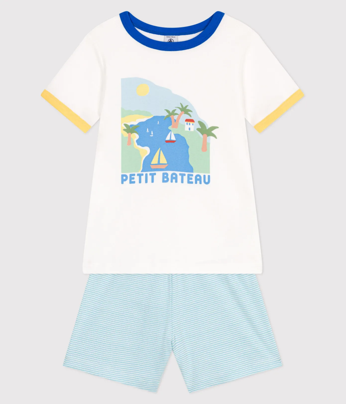 Petit Bateau Schlafanzüge, Pyjamas*Kinder-Kurzpyjama aus Baumwolle weiss MARSHMALLOW/weiss MULTICO