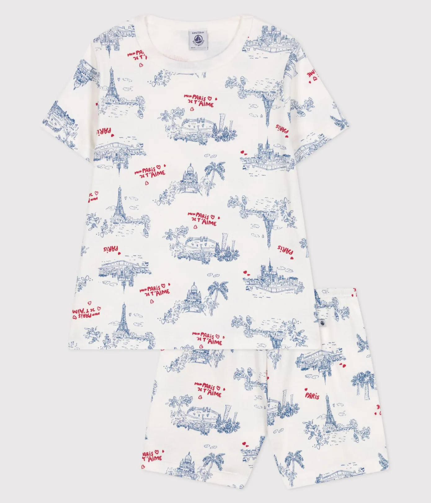 Petit Bateau Schlafanzüge, Pyjamas|Schlafanzüge, Nachthemden*Kinder-Kurzpyjama aus Baumwolle mit Paris-Motiven weiss MARSHMALLOW/weiss MULTICO
