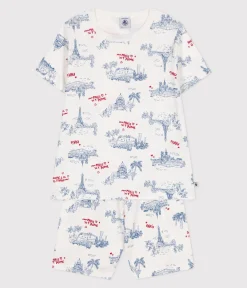 Petit Bateau Schlafanzüge, Pyjamas|Schlafanzüge, Nachthemden*Kinder-Kurzpyjama aus Baumwolle mit Paris-Motiven weiss MARSHMALLOW/weiss MULTICO