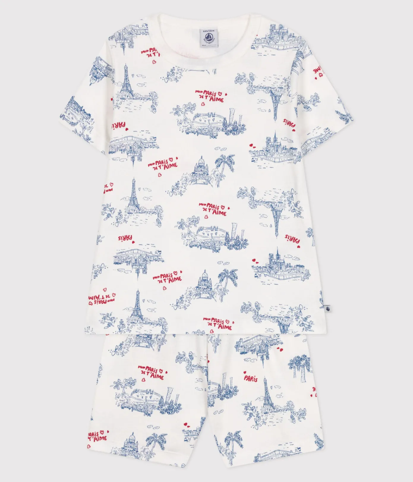 Petit Bateau Schlafanzüge, Pyjamas|Schlafanzüge, Nachthemden*Kinder-Kurzpyjama aus Baumwolle mit Paris-Motiven weiss MARSHMALLOW/weiss MULTICO