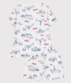 Petit Bateau Schlafanzüge, Pyjamas|Schlafanzüge, Nachthemden*Kinder-Kurzpyjama aus Baumwolle mit Paris-Motiven weiss MARSHMALLOW/weiss MULTICO