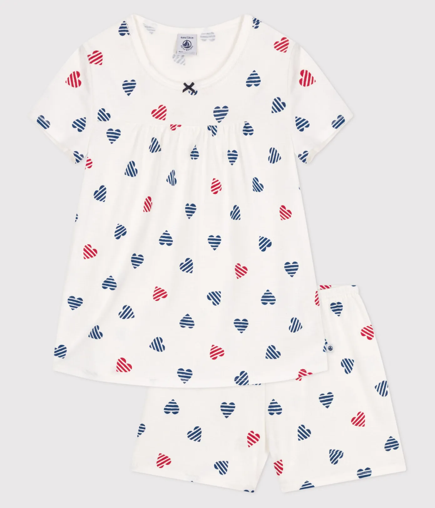 Petit Bateau Schlafanzüge, Nachthemden*Kinder-Kurzpyjama aus Baumwolle mit Herzmotiv weiss MARSHMALLOW/weiss MULTICO
