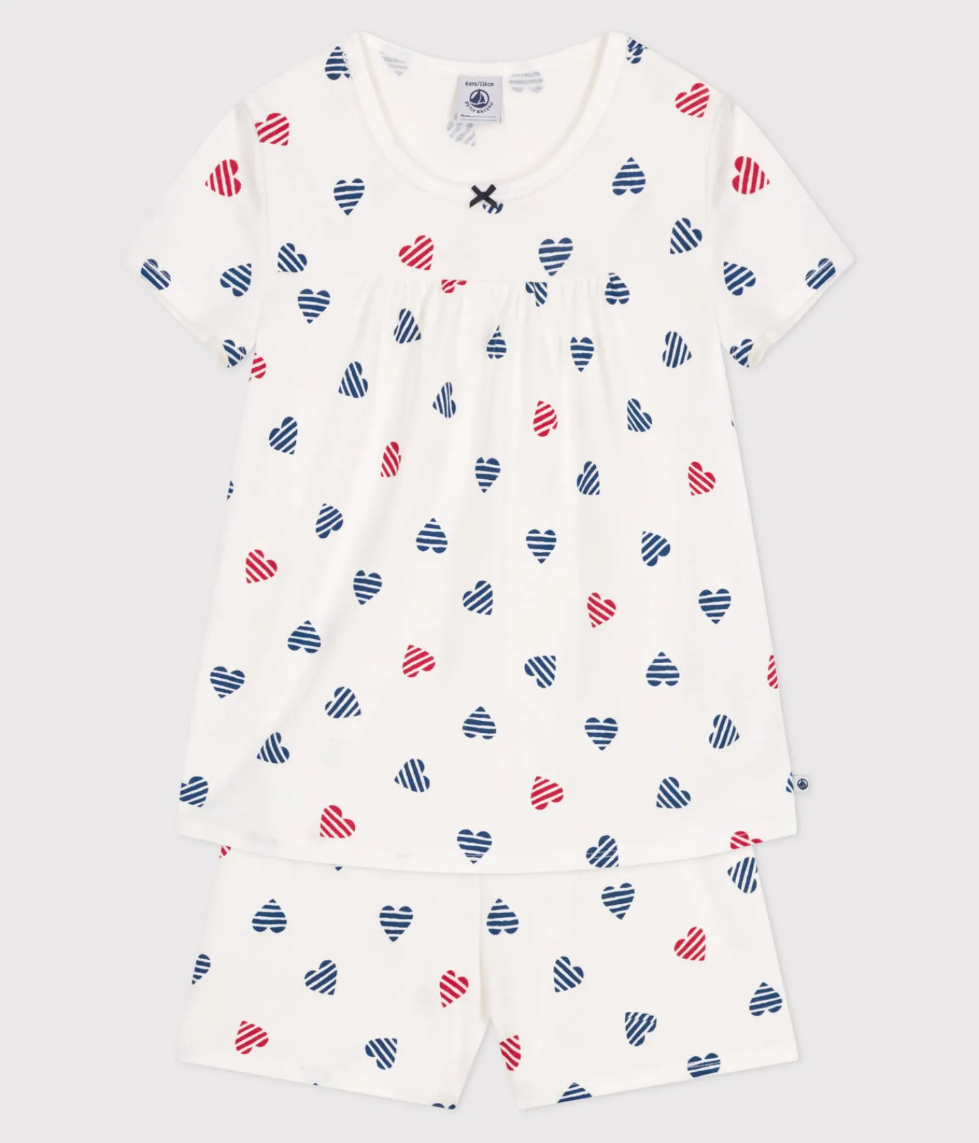 Petit Bateau Schlafanzüge, Nachthemden*Kinder-Kurzpyjama aus Baumwolle mit Herzmotiv weiss MARSHMALLOW/weiss MULTICO