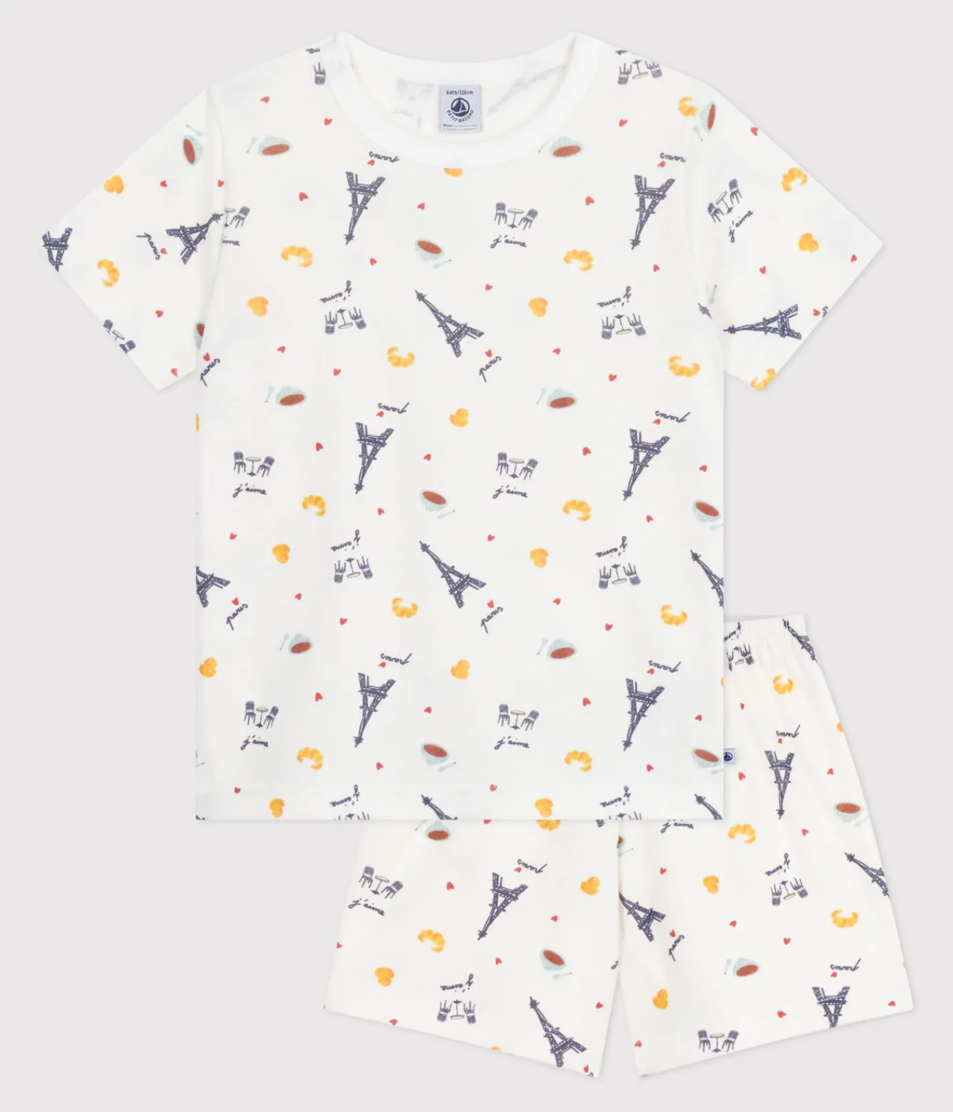 Petit Bateau Schlafanzüge, Pyjamas|Schlafanzüge, Nachthemden*Kinder-Kurzpyjama aus Baumwolle mit Paris-Motiven weiss MARSHMALLOW/weiss MULTICO