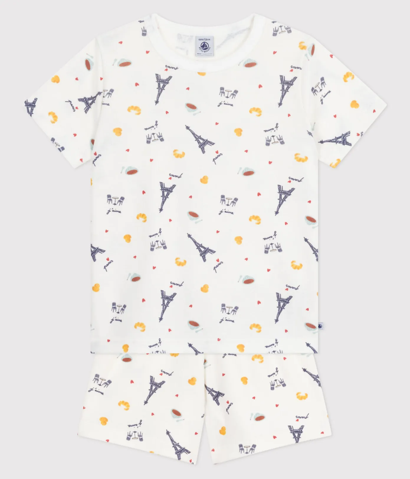 Petit Bateau Schlafanzüge, Pyjamas|Schlafanzüge, Nachthemden*Kinder-Kurzpyjama aus Baumwolle mit Paris-Motiven weiss MARSHMALLOW/weiss MULTICO
