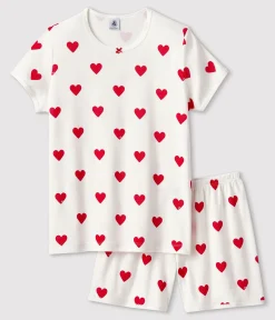 Petit Bateau Schlafanzüge, Nachthemden*Kinder-Kurzpyjama aus Baumwolle mit Herzmotiv für Mädchen weiss MARSHMALLOW/ROT TERKUIT