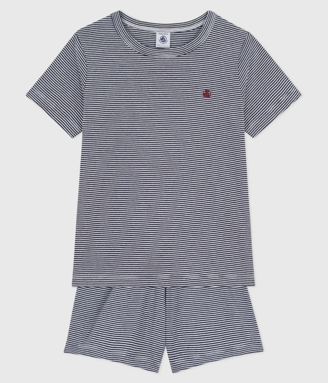 Petit Bateau Schlafanzüge, Pyjamas|Schlafanzüge, Nachthemden*Kinder-Kurzpyjama aus Baumwolle mit Streifen blau SMOKING/weiss MARSHMALLOW