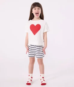 Petit Bateau Schlafanzüge, Nachthemden*Kinder-Kurzpyjama aus Baumwolle mit Herzmotiv weiss MARSHMALLOW/blau SMOKING
