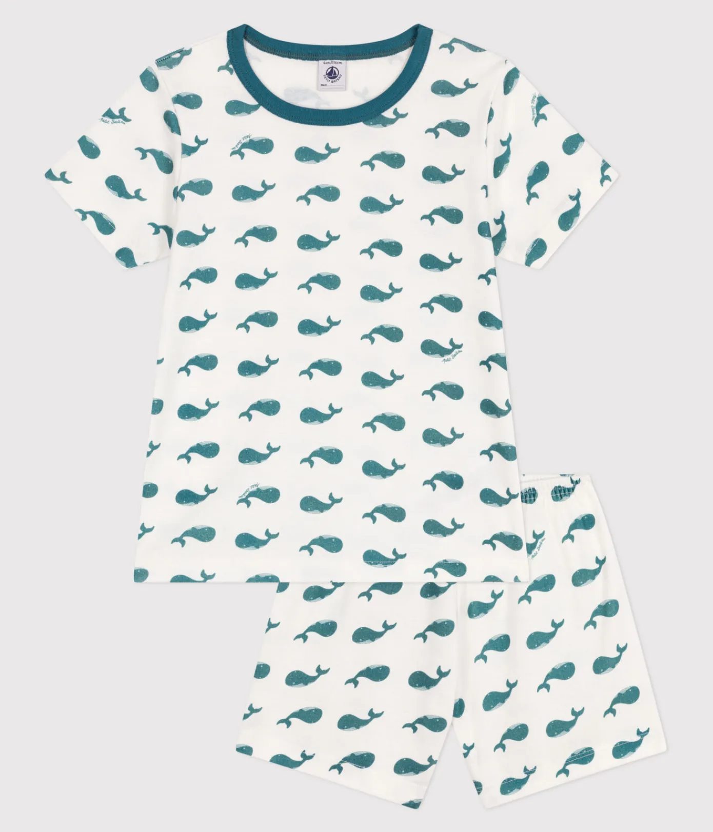 Petit Bateau Schlafanzüge, Pyjamas*Kinder-Kurzpyjama aus Baumwolle mit Walmotiv grün MARSHMALLOW/ DRAGONFLY