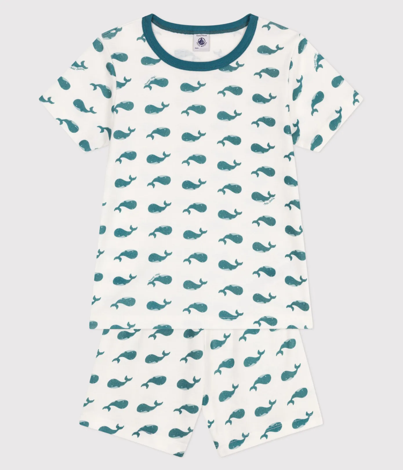 Petit Bateau Schlafanzüge, Pyjamas*Kinder-Kurzpyjama aus Baumwolle mit Walmotiv grün MARSHMALLOW/ DRAGONFLY