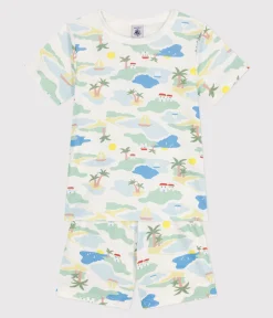 Petit Bateau Schlafanzüge, Pyjamas|Schlafanzüge, Nachthemden*Kinder-Kurzpyjama aus bedruckter Baumwolle weiss MARSHMALLOW/weiss MULTICO