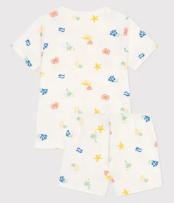 Petit Bateau Schlafanzüge, Pyjamas|Schlafanzüge, Nachthemden*Kinder-Kurzpyjama aus bedruckter Baumwolle weiss MARSHMALLOW/weiss MULTICO