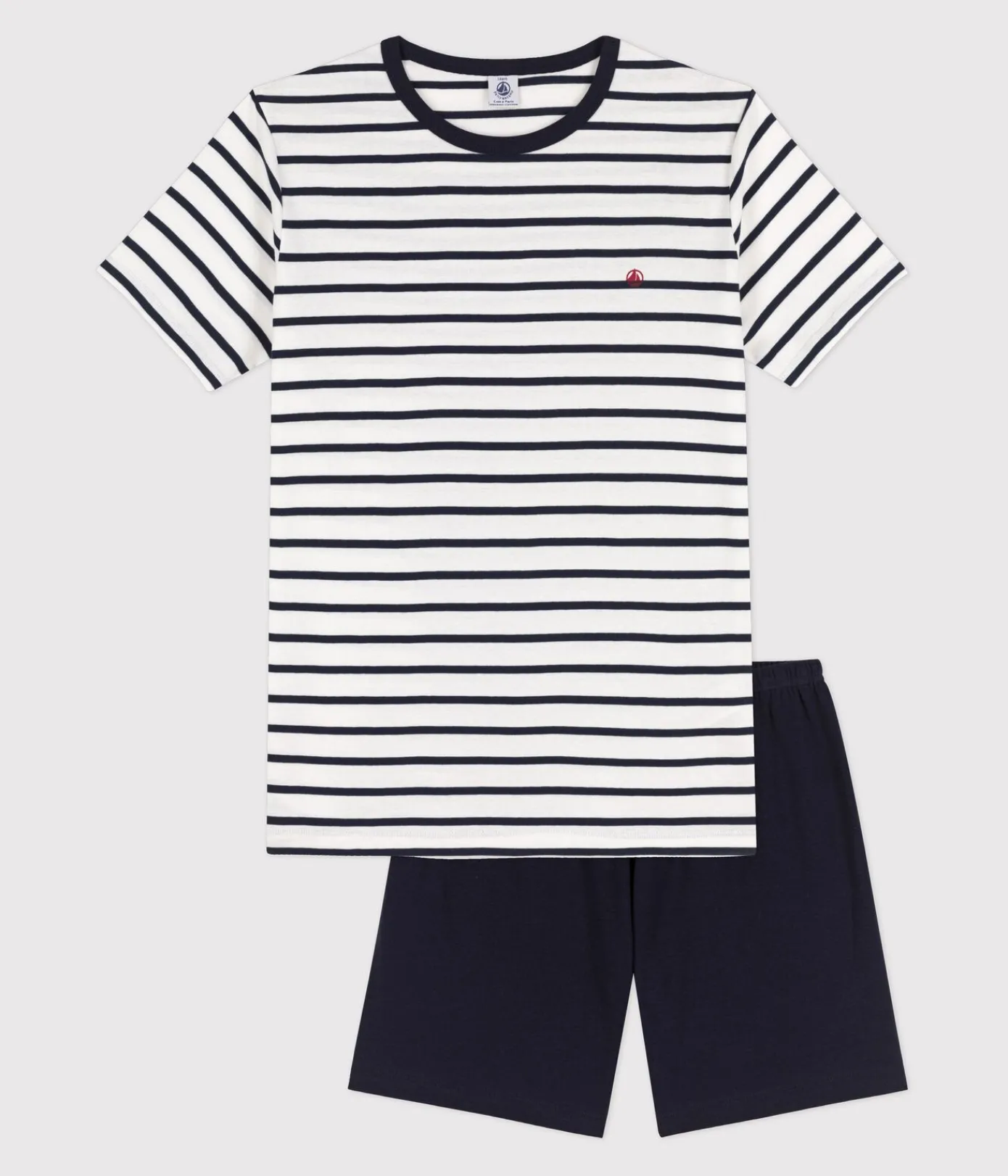 Petit Bateau Herren|Schlafanzüge, Pyjamas*Kinder-Kurzpyjama aus Rippstrick mit Matrosenstreifen weiss MARSHMALLOW/blau SMOKING