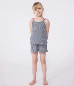 Petit Bateau Schlafanzüge, Nachthemden*Kinder-Kurzpyjama mit schmalen Trägern aus Baumwolle mit Streifen blau SMOKING/weiss MARSHMALLOW