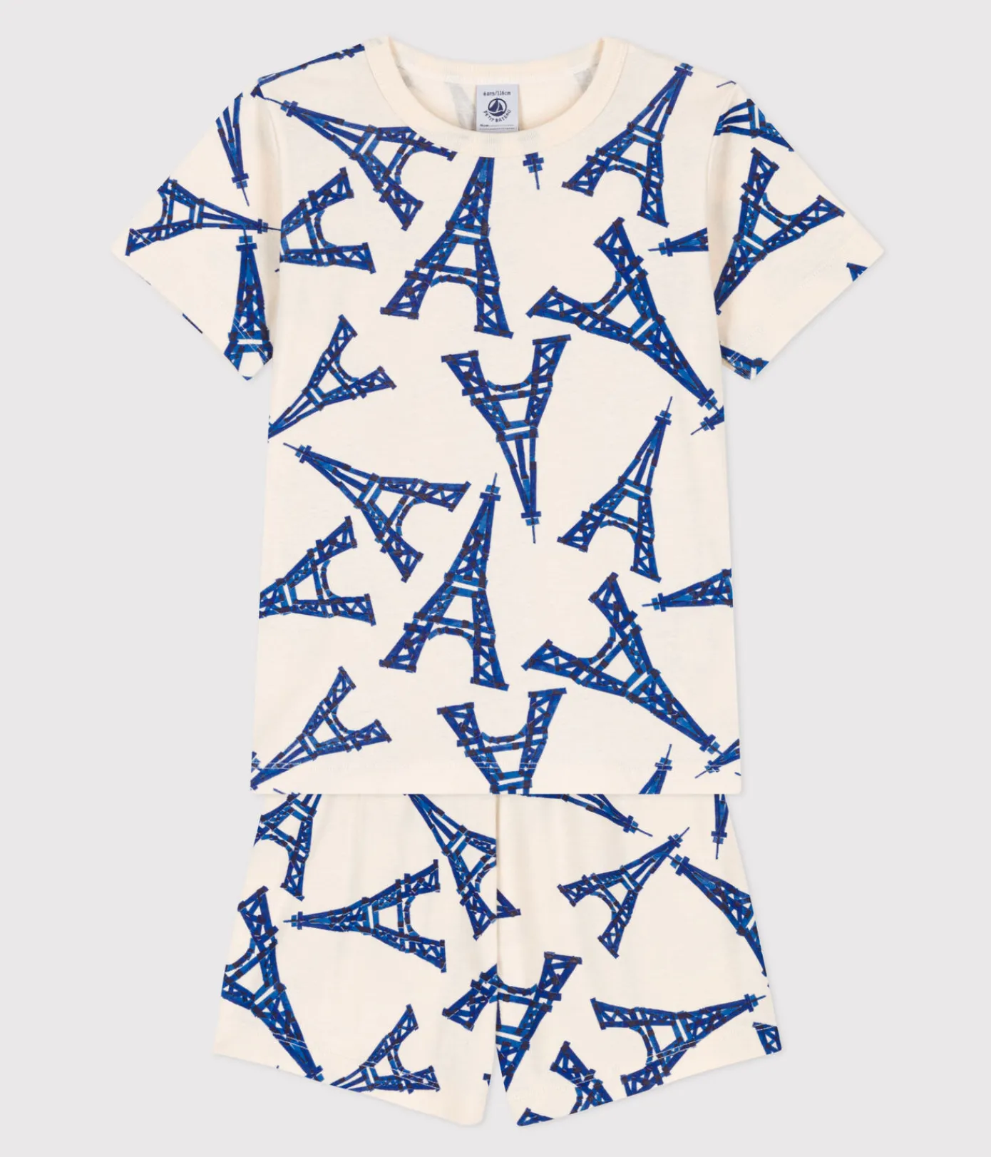Petit Bateau Schlafanzüge, Pyjamas|Schlafanzüge, Nachthemden*Kinder-Kurzpyjama Paris aus Baumwolle weiss AVALANCHE/ MULTICO