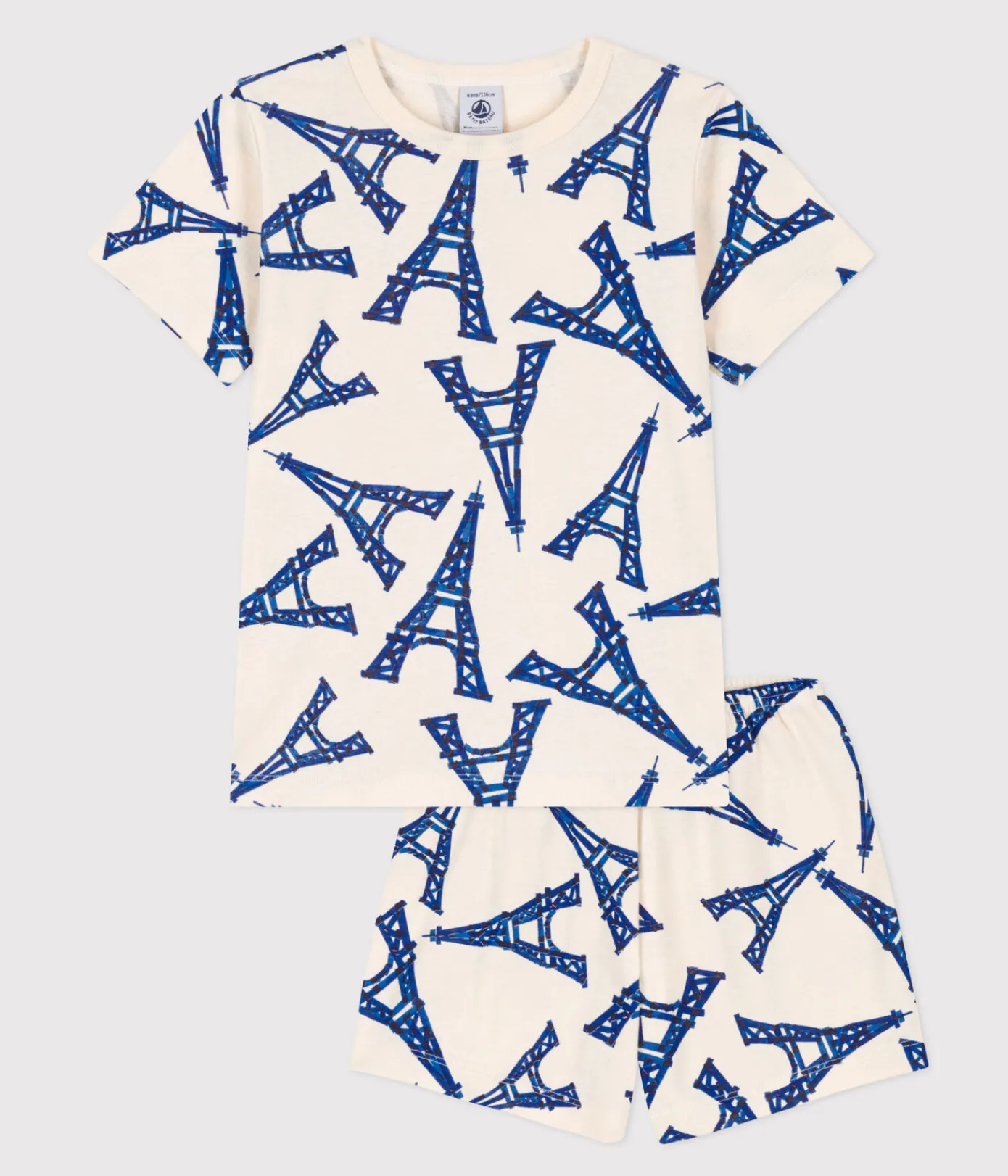 Petit Bateau Schlafanzüge, Pyjamas|Schlafanzüge, Nachthemden*Kinder-Kurzpyjama Paris aus Baumwolle weiss AVALANCHE/ MULTICO