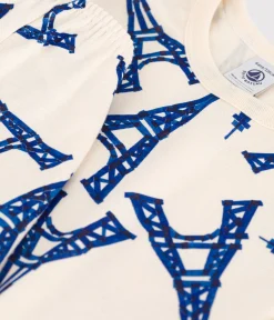 Petit Bateau Schlafanzüge, Pyjamas|Schlafanzüge, Nachthemden*Kinder-Kurzpyjama Paris aus Baumwolle weiss AVALANCHE/ MULTICO