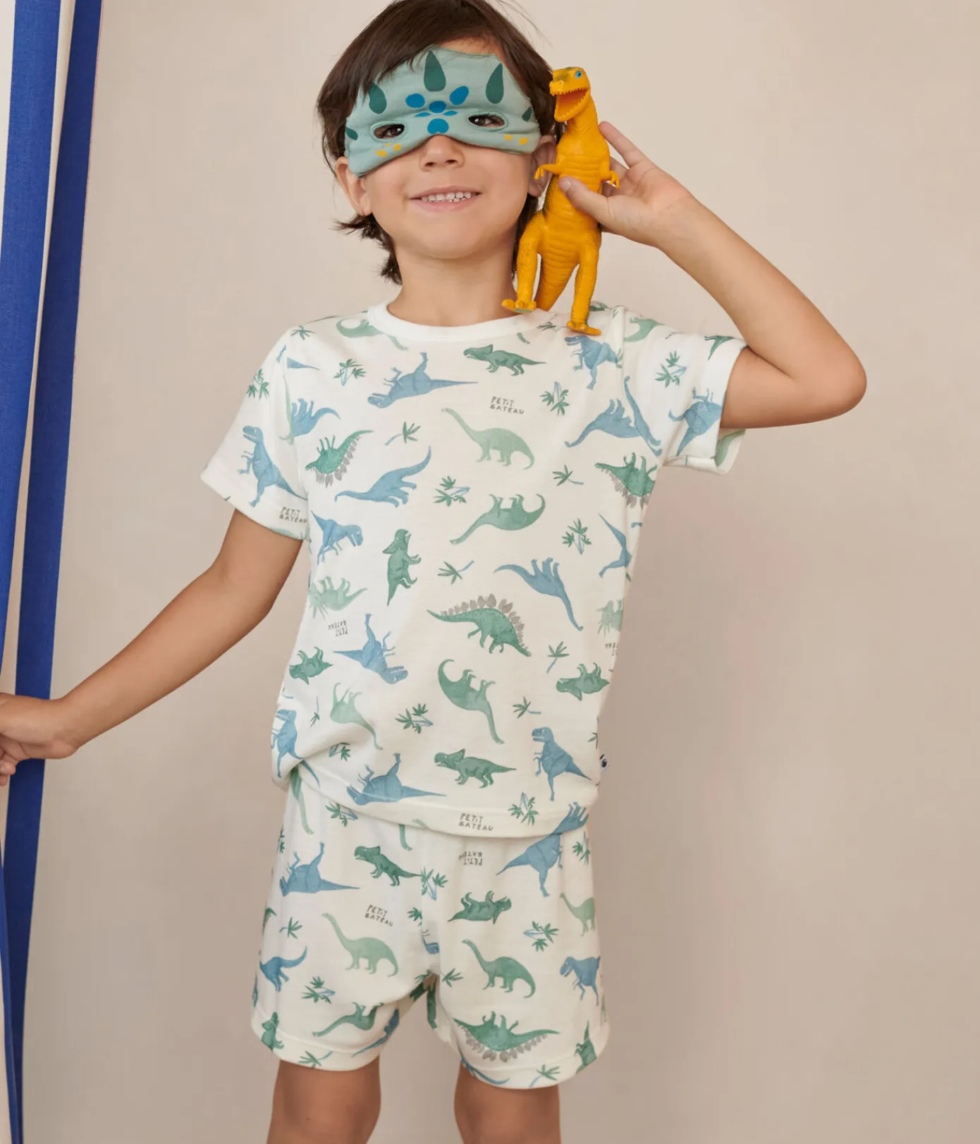 Petit Bateau Schlafanzüge, Pyjamas|Schlafanzüge, Nachthemden*Kinder-Kurzpyjama zum Verkleiden aus Baumwolle mit Dinos weiss MARSHMALLOW/weiss MULTICO