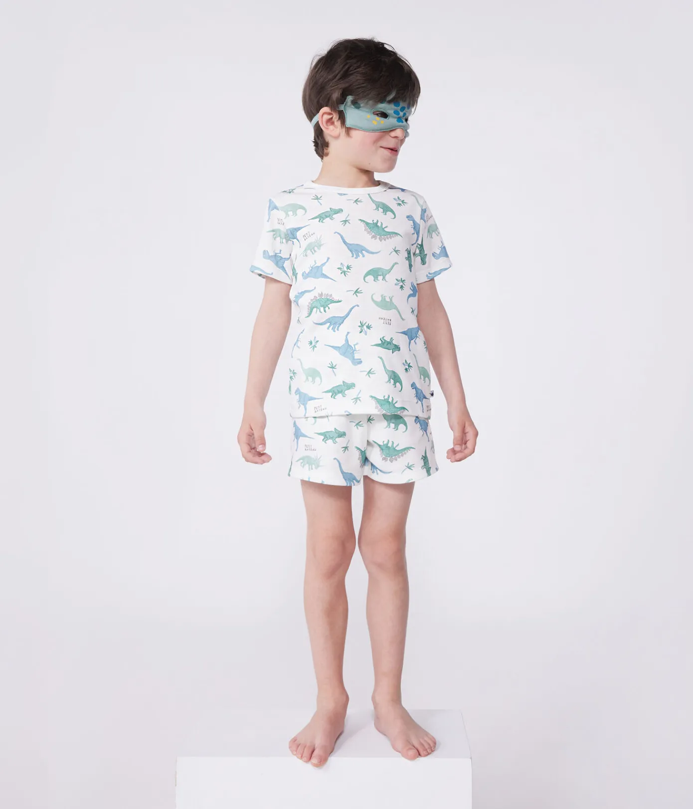 Petit Bateau Schlafanzüge, Pyjamas|Schlafanzüge, Nachthemden*Kinder-Kurzpyjama zum Verkleiden aus Baumwolle mit Dinos weiss MARSHMALLOW/weiss MULTICO