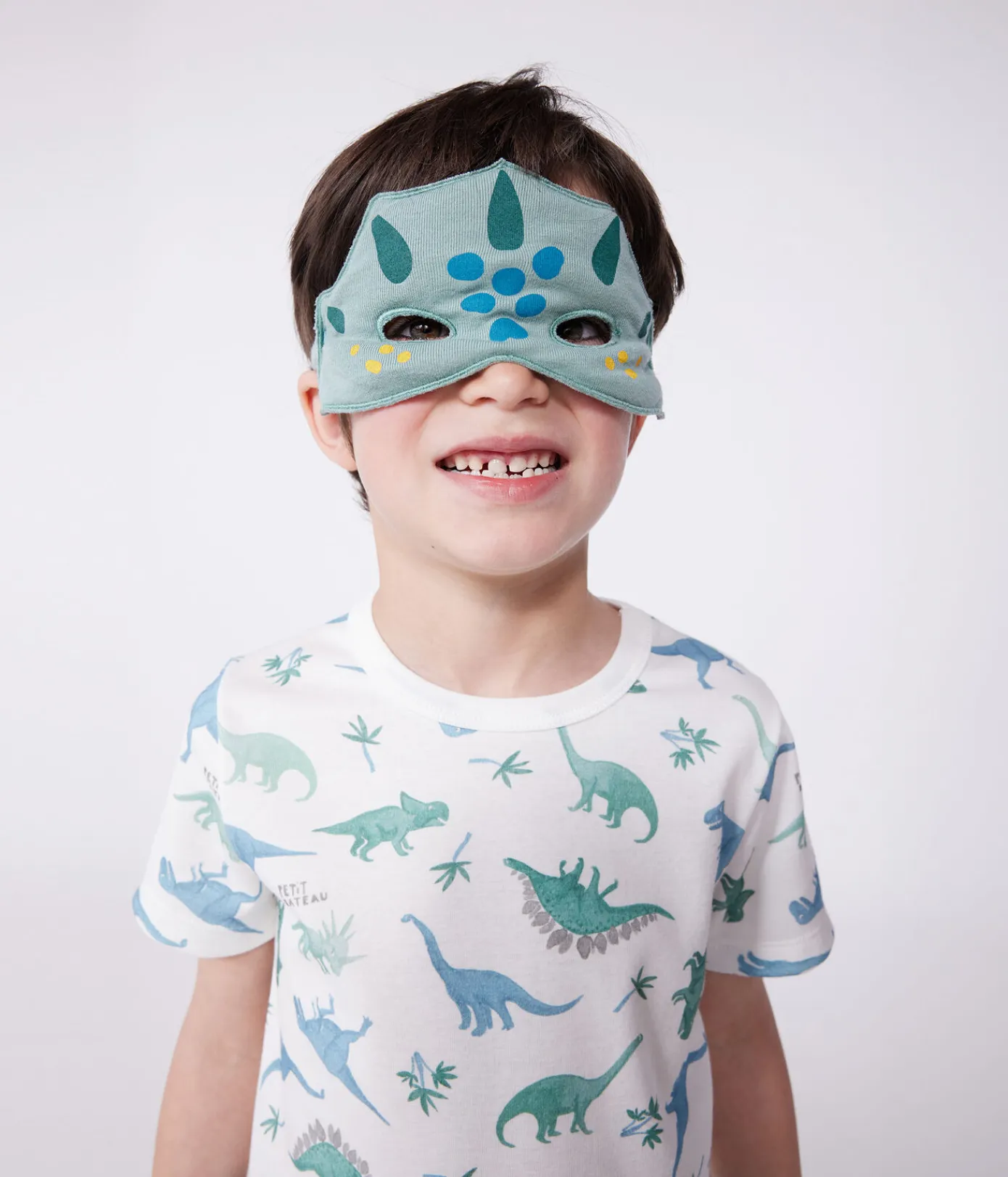 Petit Bateau Schlafanzüge, Pyjamas|Schlafanzüge, Nachthemden*Kinder-Kurzpyjama zum Verkleiden aus Baumwolle mit Dinos weiss MARSHMALLOW/weiss MULTICO