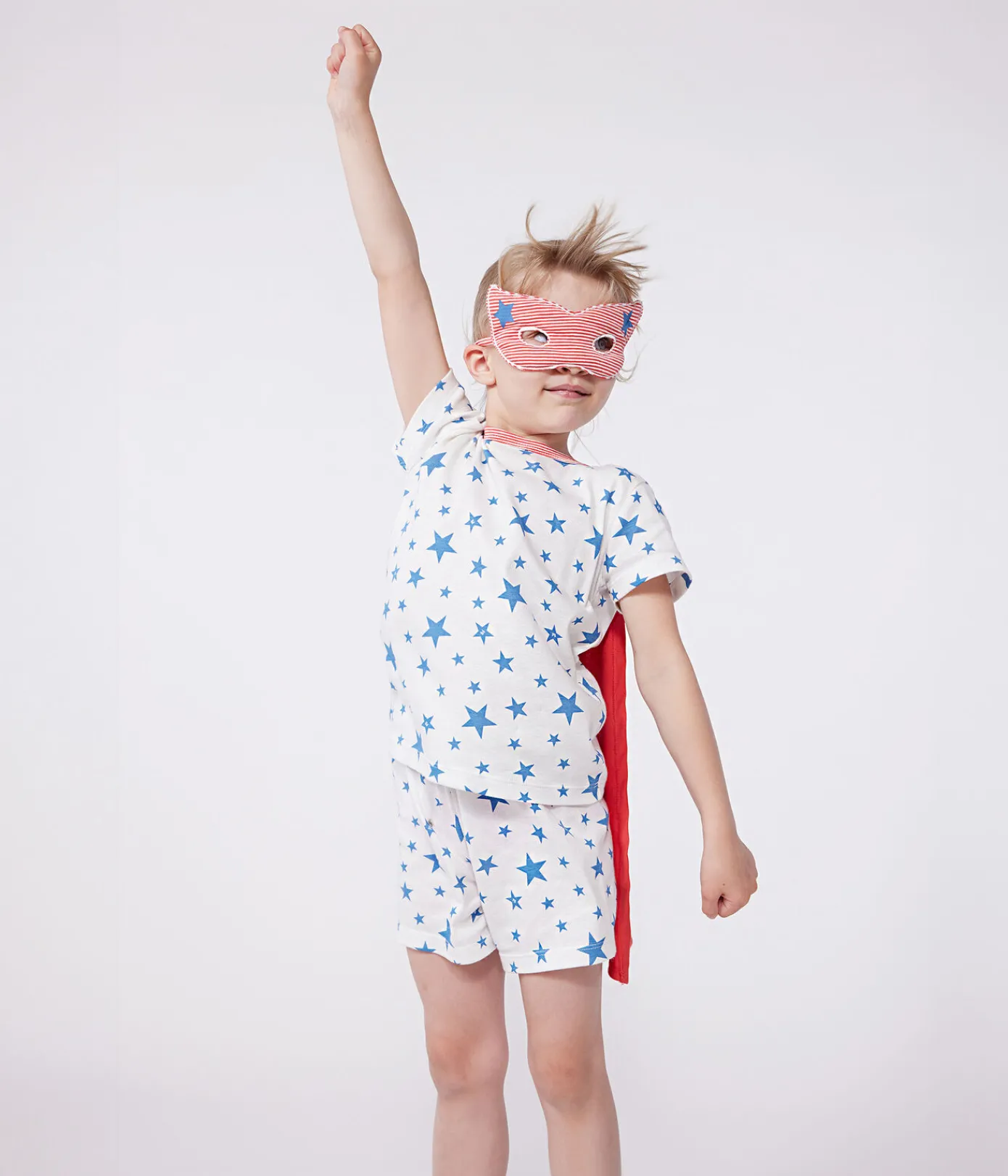 Petit Bateau Schlafanzüge, Pyjamas|Schlafanzüge, Nachthemden*Kinder-Kurzpyjama zum Verkleiden aus phoshoreszierender Baumwolle mit Cape weiss MARSHMALLOW/weiss MULTICO