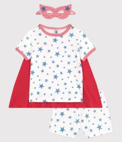 Petit Bateau Schlafanzüge, Pyjamas|Schlafanzüge, Nachthemden*Kinder-Kurzpyjama zum Verkleiden aus phoshoreszierender Baumwolle mit Cape weiss MARSHMALLOW/weiss MULTICO